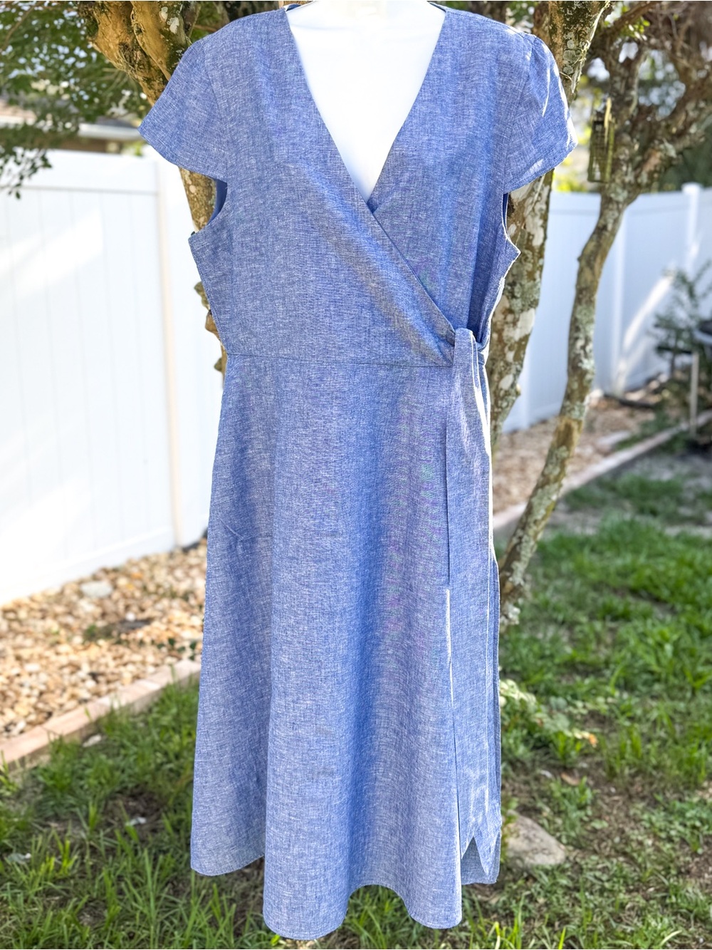 Alex Marie Blue Linen Blend Wrap Midi Dress Size 12